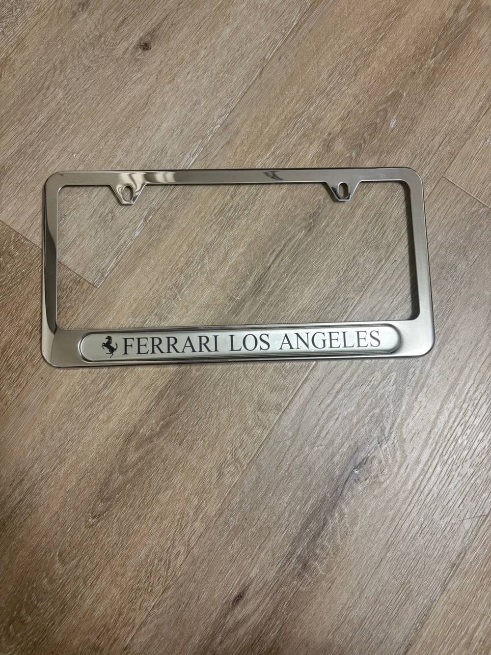 Ferrari Silver Chrome License Plate Frame with Black Lettering